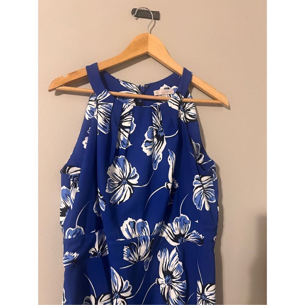 Dress Barn Size 16 Sleeveless Sheath Dress Blue Floral Party Cocktail Resortwear - Picture 3 of 13